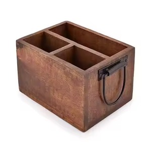 Caja de Almacenamiento de Madera, Diseño Rústico Rectangular con Asa Transparente, Organizador de Artículos de Cocina, Cesta de Madera - Product Image 3