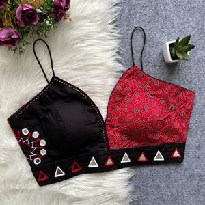 Reversible Ethnic Vintage Quick Dry Crop <b>Blouse</b> Women Black <b>Red</b> Printed Ajrakh Casual Wear India Pakistan Style Regular Fit - Product Image 1