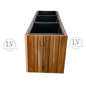 Pot de fleurs en bois d'acacia massif de qualité supérieure, 3 compartiments, jardinière naturelle avec doublure en plastique protectrice, vente en gros du Vietnam - Product Image 3