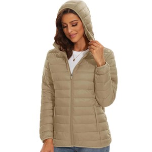 Women's <b>Quilted</b> Hooded Jacket Full Sleeve Solid Color Cotton Wadding Zipper Closure Winter Wear Satin Sheep Skin Breathable - Product Image 1