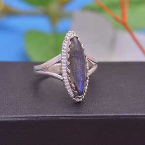 925 Sterling Silver <b>Labradorite</b> <b>Ring</b> Marquise Cut Blue Flashy Gemstone Boho Handmade Jewelry For Women - Product Image 1
