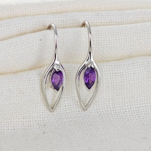 Amethyst Dangle <b>Earrings</b> Sterling <b>Silver</b> Marquise February Birthstone Jewelry For Women - Product Image 6