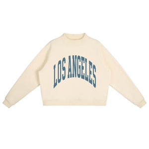 Sudadera Vintage con Gráfico de la Ciudad de Los Ángeles para Mujer, Color Blanco Hueso, Felpa Gruesa, Cuello Redondo, Estilo Retro de los 90, Letras en Bloque, Hombros Caídos - Product Image 1