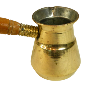 Cafetera Turca Cezve de Latón Pulido con Mango de Madera Clara, Ibrik Tradicional de Latón Dorado, Cafetera Griega para Estufa - Product Image 4