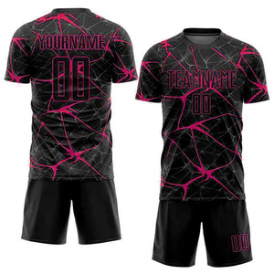 Ensemble de maillots de football personnalisés pour hommes, noir et blanc, imprimé par sublimation, polyester respirant, col en V, anti-bactérien, manches courtes - Product Image 3