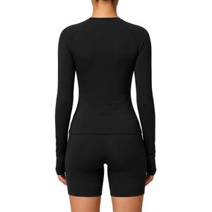 Premium Quality Solid Black Yoga <b>Tops</b> <b>Long</b> <b>Sleeve</b> Crew Neck Nylon Spandex Breathable Seamless Quick Dry Gym Workout <b>Tops</b> - Product Image 3