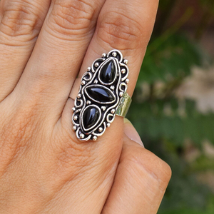 Anillo de ónix negro de diseño, plata de ley 925, hecho a mano con piedras preciosas, para mujeres y niñas. - Product Image 4