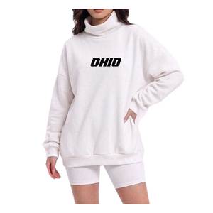 Sweat-shirt col roulé léger surdimensionné personnalisé pour femme, imprimé lettres bleues, 100 % coton tricoté, tenue décontractée d'automne - Product Image 5