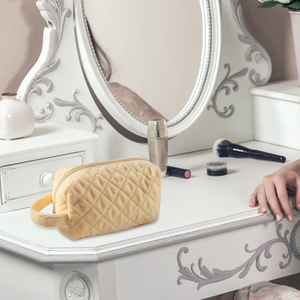 ODM OEM Custom Quilted Cotton Terry Towel Hot <b>Sale</b> Small Makeup Pouch with <b>Zipper</b> Personalized Logo Pattern Cosmetic Bag Case - Product Image 5