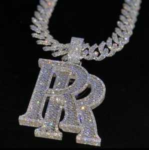 Colgante de letra del alfabeto con incrustaciones de diamantes, colgante de letra con el logo 'Double R', joyería hip hop, pasa la prueba del diamante, colgante de letra inicial para él - Product Image 3