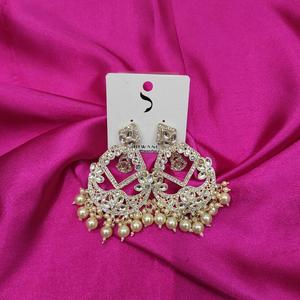 Traditional Kundan & Austrian Stone Beads <b>Earrings</b> | <b>Gold</b> Plated Dangle Design for Women - Product Image 1