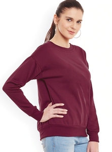 Sudadera de Cuello Redondo Color Granate para Mujer, Manga Larga, Color Sólido, Tejido de Algodón, Informal, con Bolsillos, para Otoño - Product Image 1