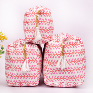 Handmade Eco-Friendly Large Capacity Quilted Cotton Cosmetic <b>Bag</b> Portable Block Printed for Storage Unisex - Product Image 1