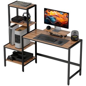 Scrivania Industriale Reversibile a 4 Livelli da 150 cm con Supporto Monitor Regolabile, Scrivania per Computer Marrone per Studio - Product Image 1