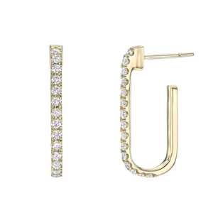 Large Rectangle Round Lab Grown Diamonds <b>Hoop</b> <b>Earrings</b> Minimalist Delicate Push Back Huggies For Women 14k <b>Solid</b> Gold 925 <b>Silver</b> - Product Image 5