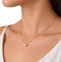Collar de Novia de Oro Amarillo Sólido de 10K, 14K, 18K con Diamantes Cultivados en Laboratorio, Colgante Horizontal Minimalista con Pavé, Venta al por Mayor