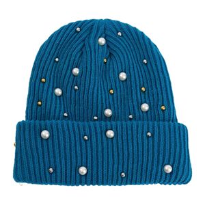 Bonnet Y2K en tricot côtelé rouge avec revers, orné de fausses perles et de clous métalliques, chaud et extensible, unisexe, idéal pour l'hiver - Product Image 5