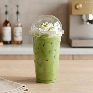 Transparent PP <b>Plastic</b> <b>Cup</b> With Dome Lid For Matcha Cold Beverage 95mm Round Takeaway <b>Cup</b> - Product Image 1