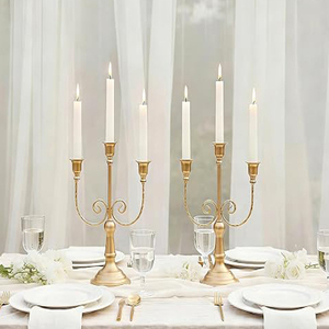 3 arm Candelabras Brass Candle Stick <b>Stands</b> Set of 2 Pcs Wedding Birthday Party Dining Table Christmas Decoration - Product Image 3