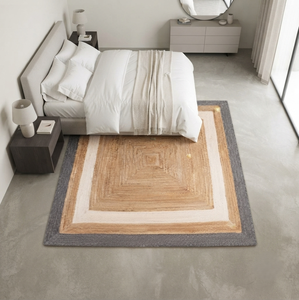 Alfombra Cuadrada de Algodón Tejida a Mano en Gris, Blanco y Beige, Alfombra Decorativa para Sala de Estar, Dormitorio y Decoración del Hogar - Product Image 1