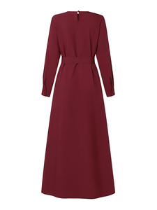 Vestido Maxi Plisado de Gasa con Cuello Redondo y Manga Larga, con Cinturón, Estilo Abaya Elegante y Holgado para Mujeres Musulmanas, Ideal para Fiestas - Product Image 3