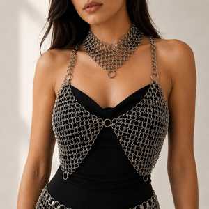 Armure de mode en maille d'acier inoxydable plaqué argent, forme irrégulière, design soudé - Product Image 6