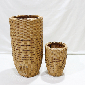 New Design Minimalist PE Rattan <b>Planter</b> Tall Round Flower Pot with Hand Carved Finish Sturdy Iron Frame Support Eco-Friendly - Product Image 5