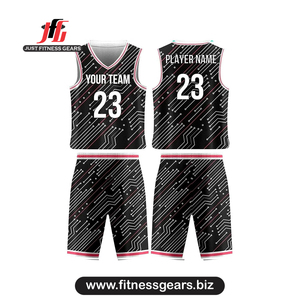 ชุดบาสเก็ตบอล JUST FITNESS GEARS แบบกำหนดเอง สีแดง-เทา ลายทาง ระบายเหงื่อได้ดี สำหรับผู้ใหญ่ ทั้งชายและหญิง - Product Image 3