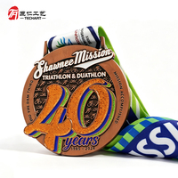 Médailles de triathlon personnalisées, médailles de finisseur en alliage de zinc 3D, médailles de course à pied, de cyclisme et de natation avec ruban