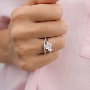 Anillo de Diamantes Rosa Ovalado y en Forma de Pera de 1.20 CT, Anillo de Compromiso con Diamantes Cultivados en Laboratorio, Anillo con Dos Diamantes, Anillo de Novia de Oro, Anillo de Promesa Único - Product Image 4