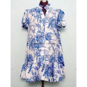 Women's Summer Midi A-Line <b>Sundresses</b> Handmade Block Printed Lace Floral Cotton Breathable Eco-Friendly Including Pockets - Product Image 2