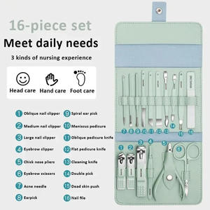 Ensemble de coupe-ongles en acier inoxydable, 12-16 pièces, avec sac pliable, kits de coupe-ongles pour manucure, ciseaux, outil de beauté et de maquillage - Product Image 5
