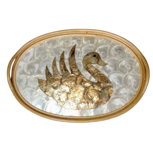 Wholesale <b>Mother</b> of Pearl Tray with Rattan Rim, <b>Decorative</b> Inlay Serving Tray, Vietnamese Handicraft Factory Direct - Product Image 1