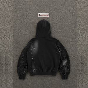 Sweat-shirt à capuche zippé noir pour homme, coupe oversize, style streetwear, en coton French Terry, imprimé par pulvérisation, design vieilli, collection automne, SOLDE - Product Image 6