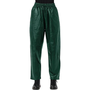 Pantalones de Cuero PU de Cintura Alta para Mujer, Corte Recto, Ajuste Regular, Ecológicos, Transpirables, Elásticos, Casuales, Estilo Urbano - Product Image 1