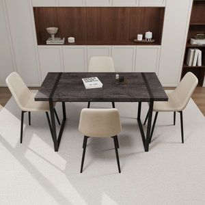 59 \ "MDF tavolo da pranzo in legno nero Set 4 pezzi medievale tavolo da pranzo in pelle scamosciata sedia moderna rettangolare in metallo ristoranti - Product Image 3
