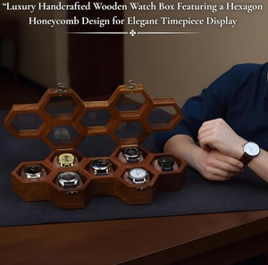 Boîte à montres et bijoux en bois artisanale à 7 emplacements pour hommes, présentoir vintage en nid d'abeille avec bois de rose indien et coussins en velours - Product Image 3