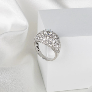 14k White Gold Prong Setting Chunky <b>Dome</b> Signet Wedding <b>Ring</b> for Women IGI Certified VS+ Clarity D-F Color 134 Diamonds - Product Image 4