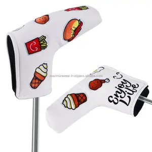 Wholesale custom embroidery logo leather pu magnetic funny blade white mallet golf club putter head cover