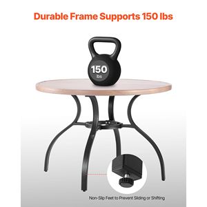 Tavolo da pranzo rotondo da esterno in acciaio effetto legno da 41 pollici per 4 persone con foro per ombrellone da 1,5 pollici, tavolino da caffè/bistrot - Product Image 4