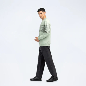 Sweat-shirt en molleton à col rond pour homme, vert clair, imprimé numérique, coupe classique, manches longues, style chinois, pour l'hiver - Product Image 5