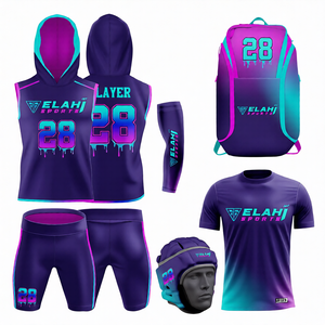 Tenues de football américain sans manches 7v7, antibactériennes, respirantes, entièrement imprimées par sublimation, avec casques et sacs, pack complet OEM - Product Image 6