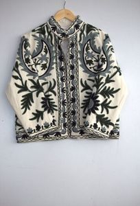 Hand Embroidered Paisley Pattern Cotton Blouson <b>Jacket</b> With <b>Mandarin</b> <b>Collar</b> Full Sleeve Spring Women's Suzani Embroidered <b>Jacket</b> - Product Image 3