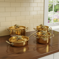 Ensemble de casseroles et poêles de luxe en acier inoxydable martelé 4 pièces, finition dorée, ustensiles de cuisine haut de gamme, ensemble de casseroles de qualité alimentaire