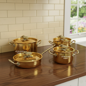 Ensemble de casseroles et poêles de luxe en acier inoxydable martelé 4 pièces, finition dorée, ustensiles de cuisine haut de gamme, ensemble de casseroles de qualité alimentaire - Product Image 3