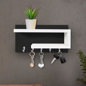 Modern Wooden <b>Key</b> Storage Rack with Metal Hooks for Entryway Hallway Home Organization - Product Image 4