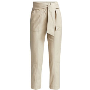Pantalones ajustados de PU beige de cintura alta con cinturón, hasta el tobillo, informales, de frente liso, para mujer, con efecto levanta glúteos, lavado a la piedra - Product Image 1