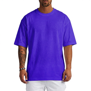 T-shirt en coton blanc surdimensionné pour homme, manches courtes, col rond, décontracté, uni, jersey teint, coupe ajustée - Product Image 2