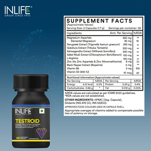 Capsules d'énergie et de vitalité à base de plantes Tribulus Ashwagandha Fenugrec L-Arginine Zinc 60 capsules végétariennes - Product Image 2