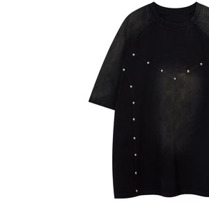 เสื้อยืดโอเวอร์ไซส์ผ้าฝ้ายเทรนดี้สำหรับทุกเพศ ดีไซน์ประดับเพชรเทียม แขนสั้น สไตล์ลำลอง น้ำหนัก 300 กรัม สไตล์ผู้ชายและผู้หญิง ขายส่ง - Product Image 2